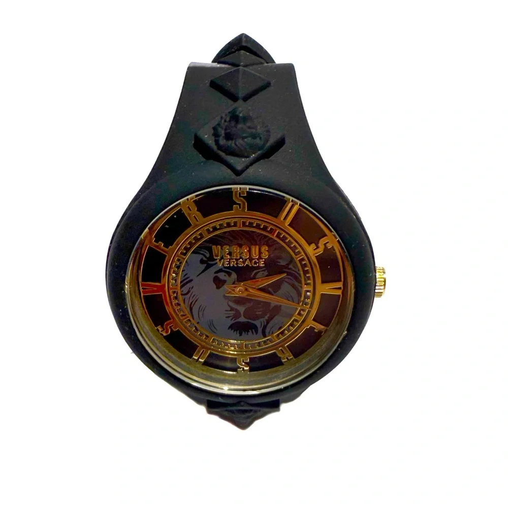 VERSACE Versus Versace Black Gold Lion Head Watch NWT